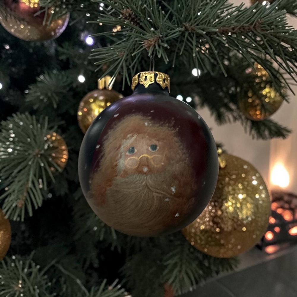 Vintage 1995 Lita Signed Hand Painted Santa Glass Christmas Ornament Folk Art 3"